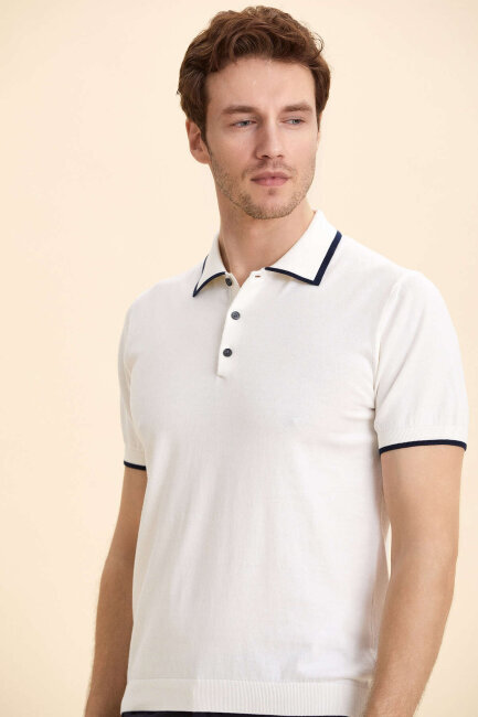 Kırık Beyaz %100 Pamuk Polo Tişört - 2