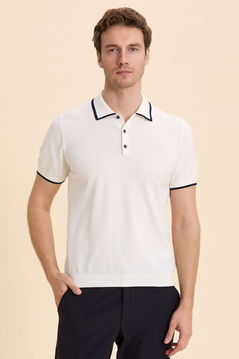 Kırık Beyaz %100 Pamuk Polo Tişört - 4