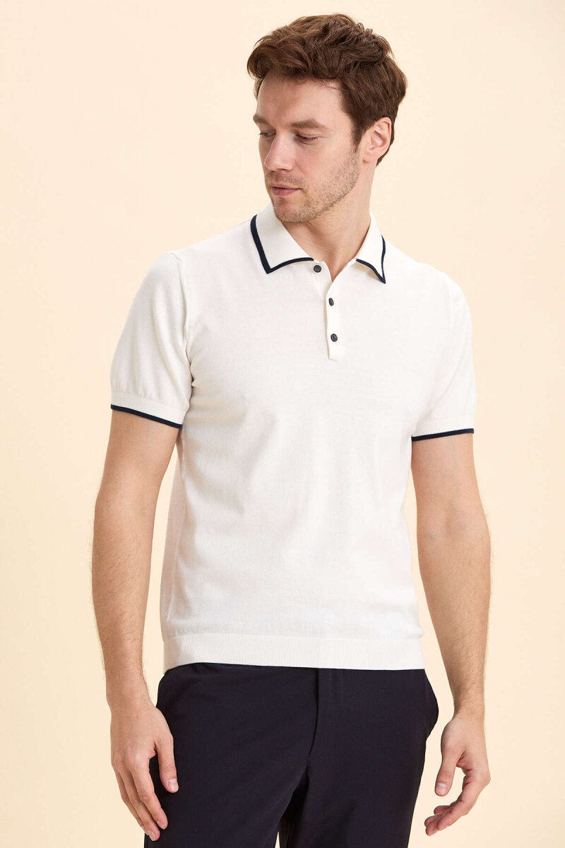 Kırık Beyaz %100 Pamuk Polo Tişört - 5