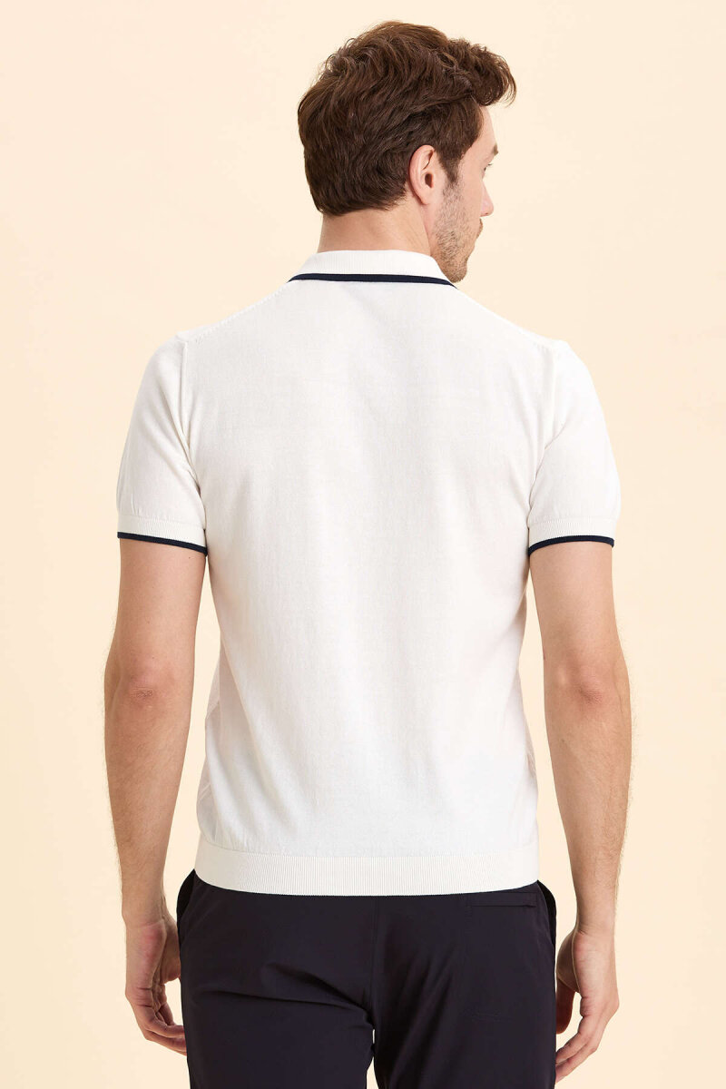 Kırık Beyaz %100 Pamuk Polo Tişört - 6
