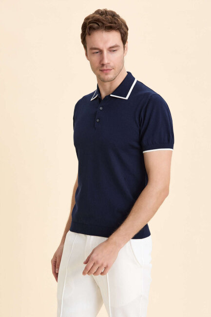 Lacivert %100 Pamuk Polo Tişört - 4