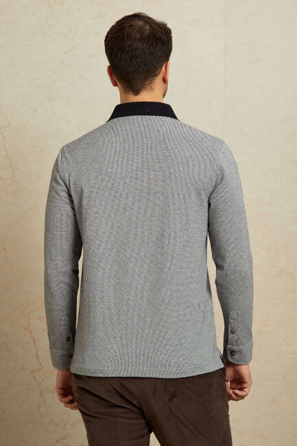 Gray 100% Cotton Polo Sweatshirt - 7