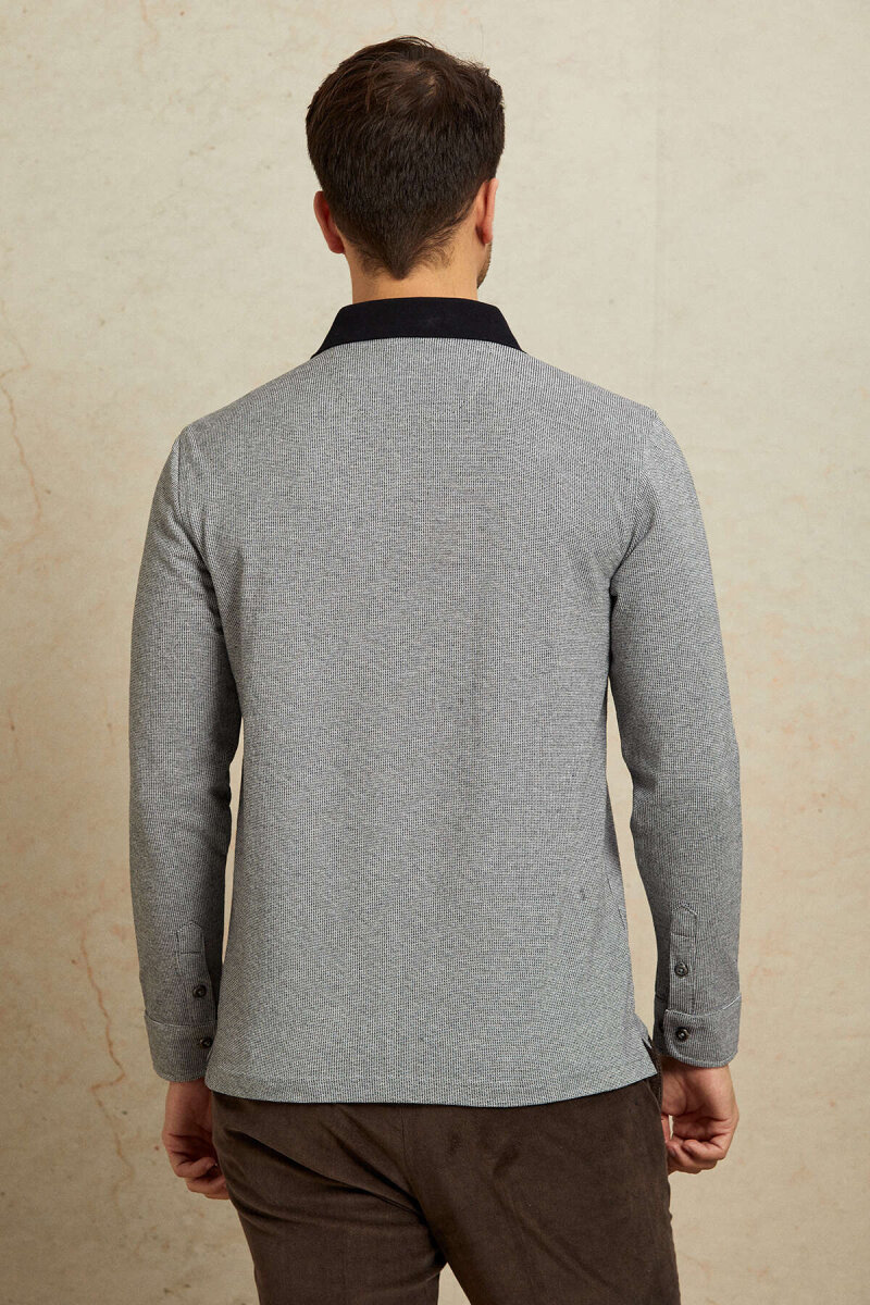Gray 100% Cotton Polo Sweatshirt - 7