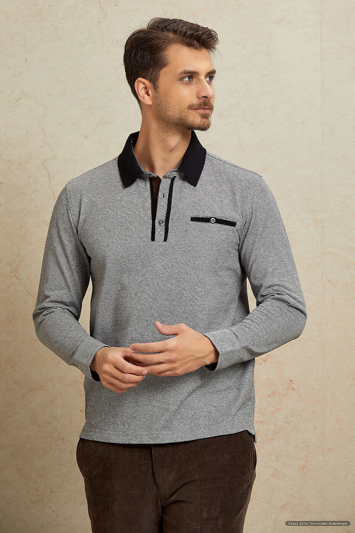 Gray 100% Cotton Polo Sweatshirt - 2
