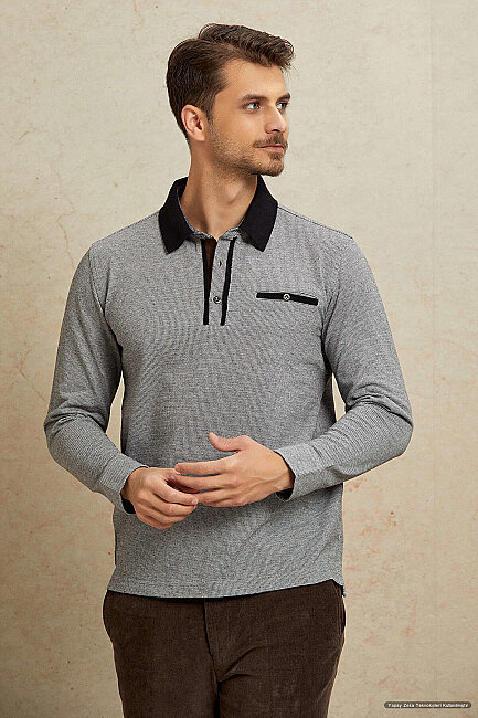 Gray 100% Cotton Polo Sweatshirt - 2