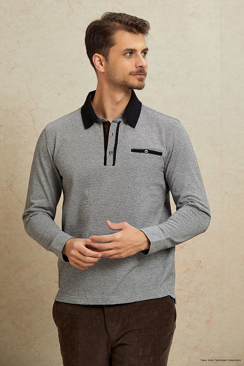 Gray 100% Cotton Polo Sweatshirt