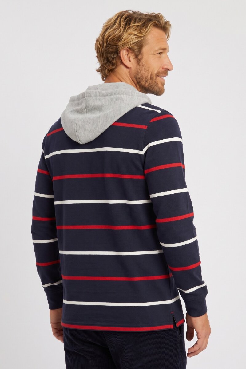 Lacivert - Kırmızı %100 Pamuk Kapüşonlu Sweatshirt - 4