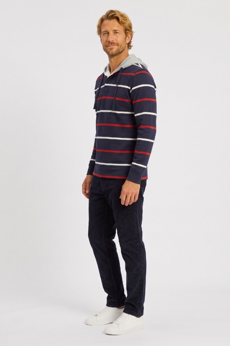 Lacivert - Kırmızı %100 Pamuk Kapüşonlu Sweatshirt (1)