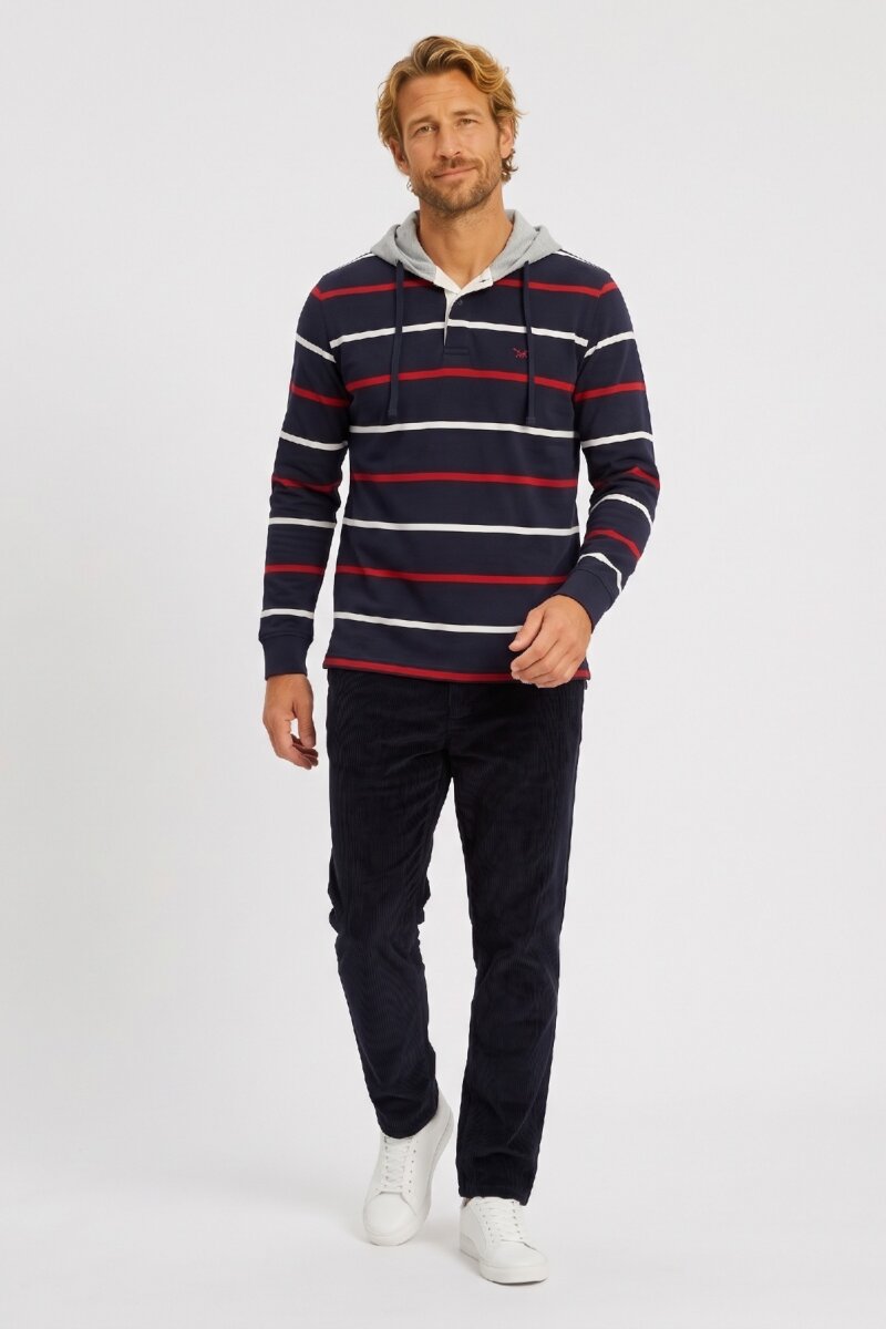 Lacivert - Kırmızı %100 Pamuk Kapüşonlu Sweatshirt - 3