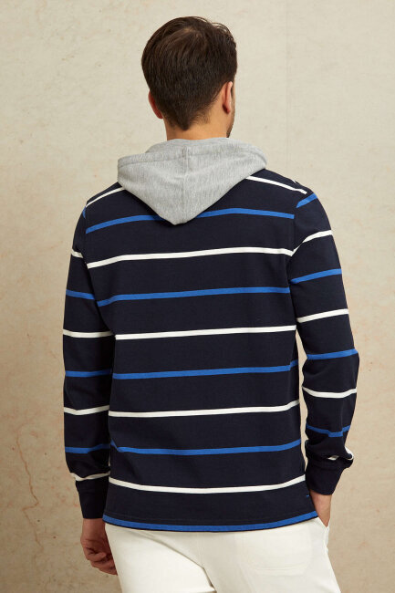 Lacivert - Royale %100 Pamuk Kapüşonlu Sweatshirt - 7