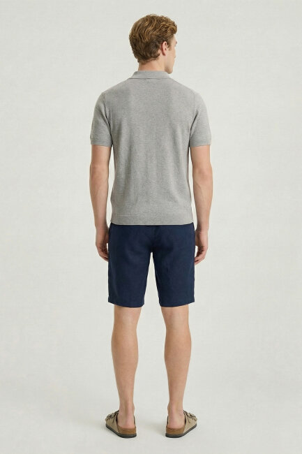 Gri Melanj %100 Pamuk Örme Gömlek - 6