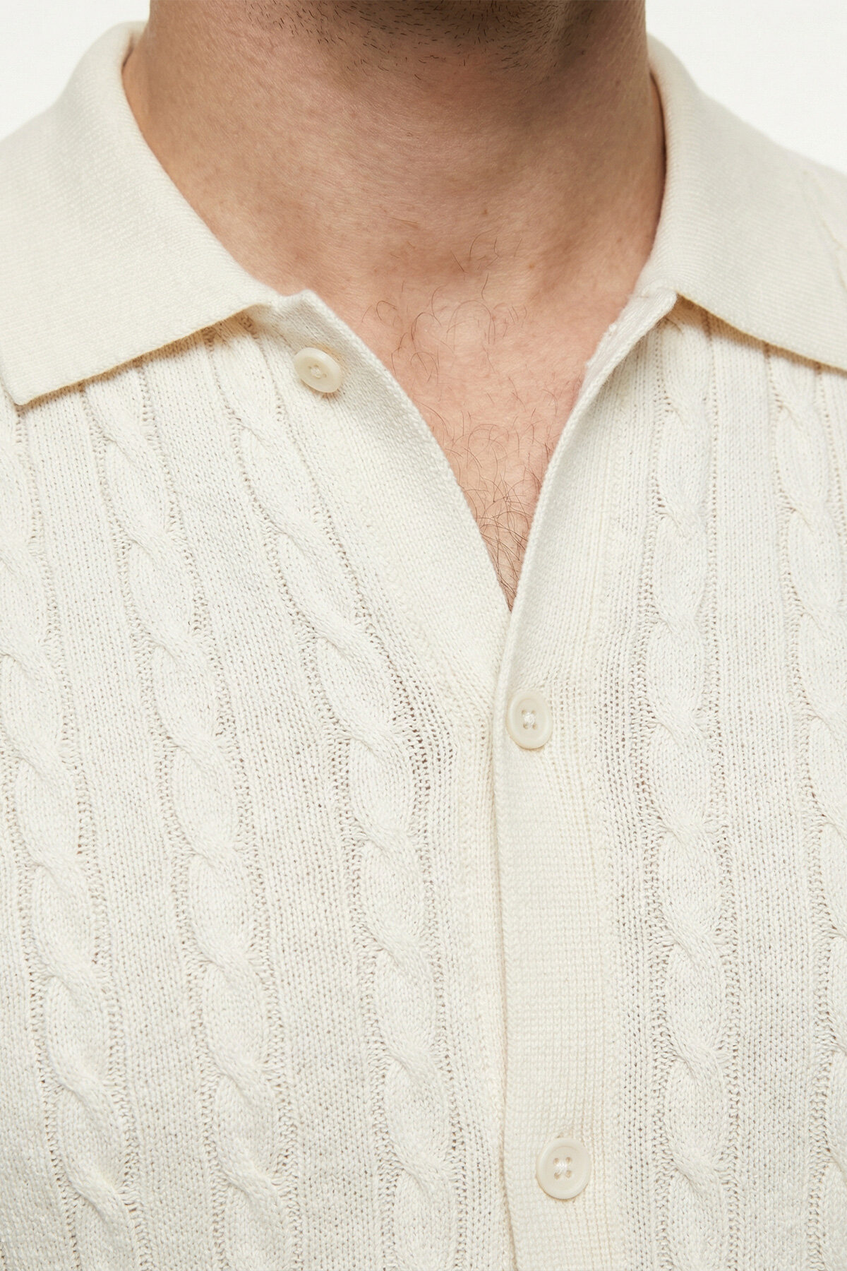 Kırık Beyaz %100 Pamuk Örme Gömlek - 4