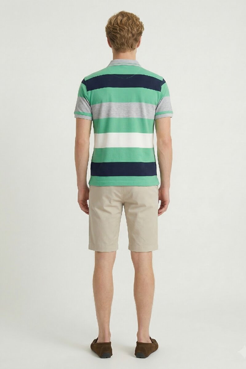 Navy Blue - Green Mercerized 100% Cotton Polo T-shirt - 6