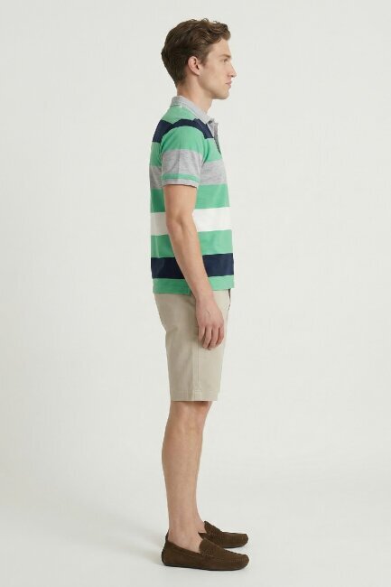 Navy Blue - Green Mercerized 100% Cotton Polo T-shirt - 4