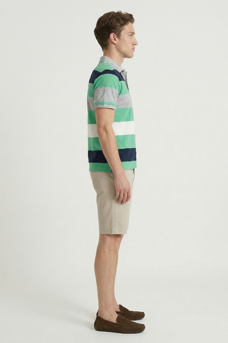 Navy Blue - Green Mercerized 100% Cotton Polo T-shirt - 4