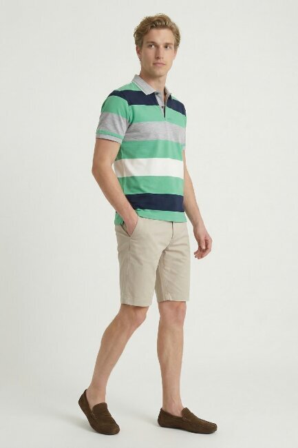 Navy Blue - Green Mercerized 100% Cotton Polo T-shirt - 2