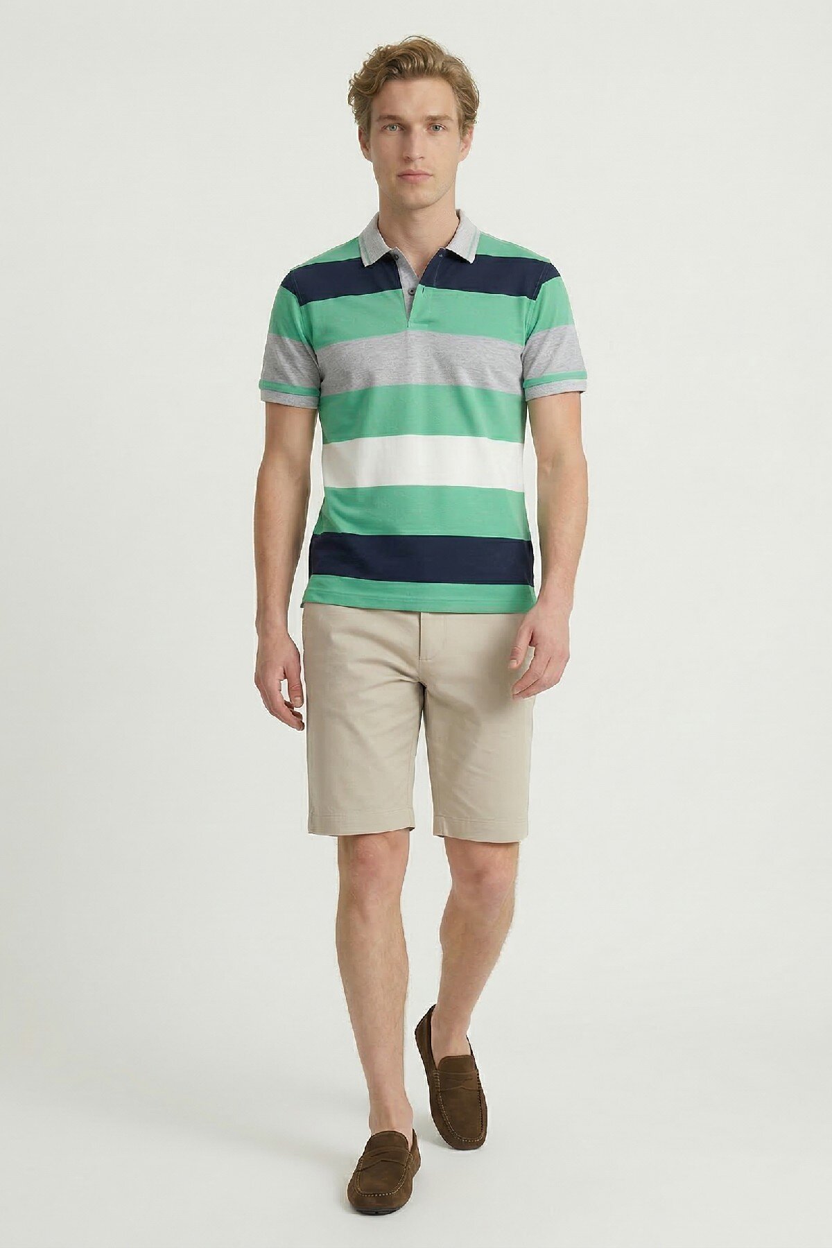 Lacivert - Yeşil Merserize %100 Pamuk Polo Tişört - 5