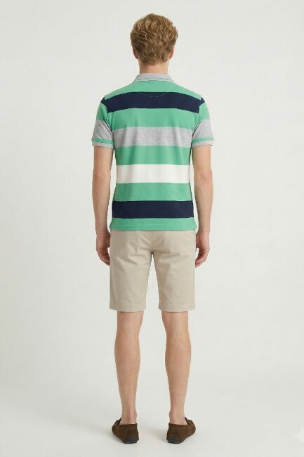 Lacivert - Yeşil Merserize %100 Pamuk Polo Tişört - 6