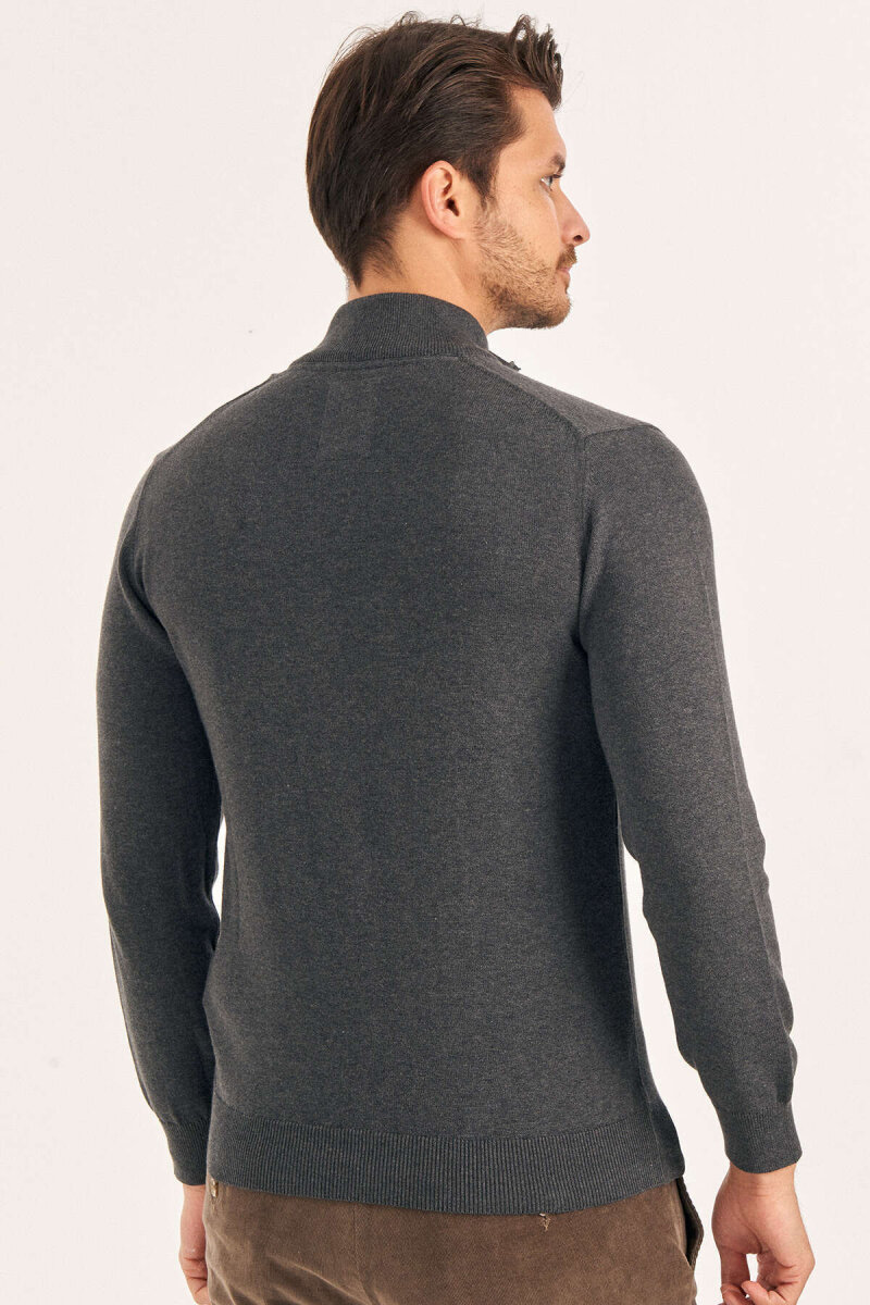 Anthracite 100% Cotton Short Zip Sweater - 5