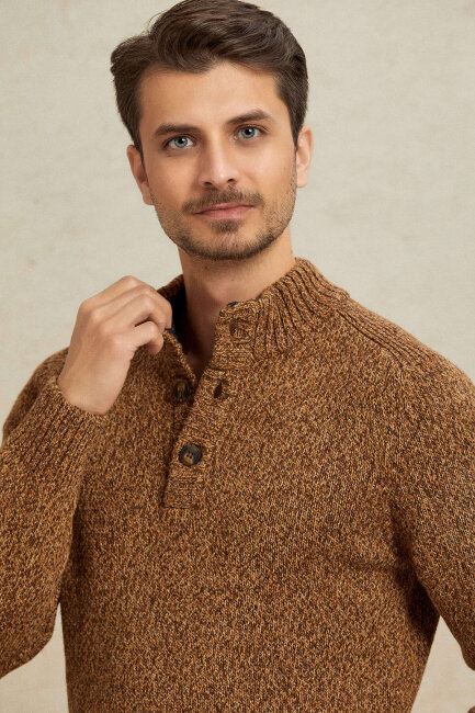 Brown 100% Cotton Buttoned Sweater - 2