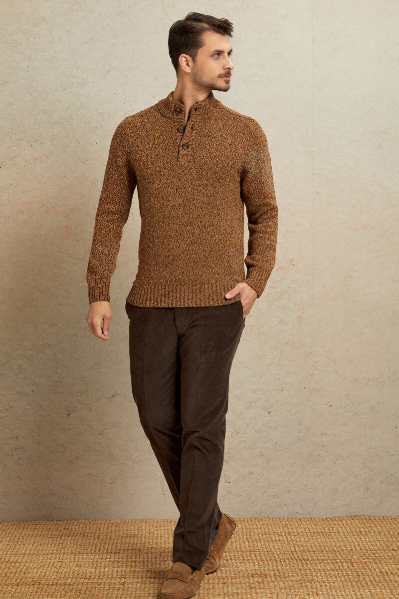 Brown 100% Cotton Buttoned Sweater - 3