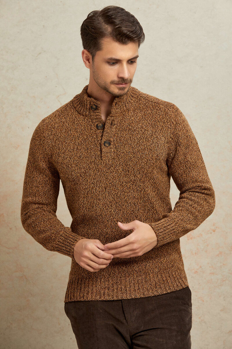 Brown 100% Cotton Buttoned Sweater - 4