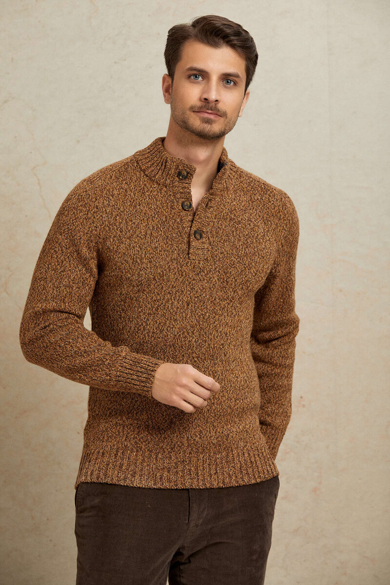 Brown 100% Cotton Buttoned Sweater - 5
