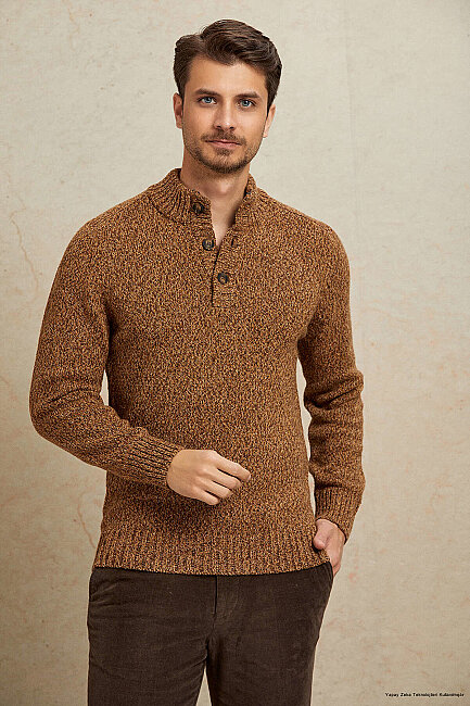 Brown 100% Cotton Buttoned Sweater - 1