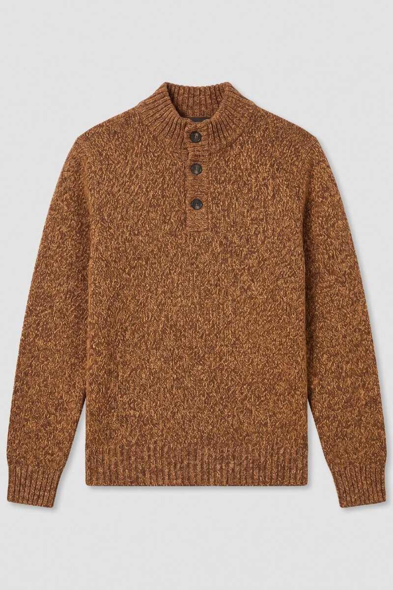 Brown 100% Cotton Buttoned Sweater - 1