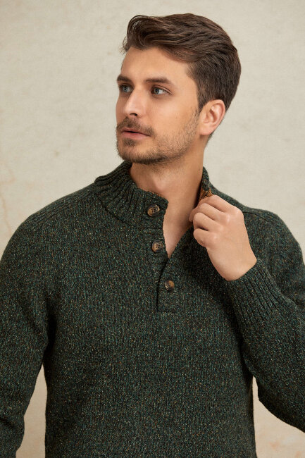 Green 100% Cotton Buttoned Sweater - 2