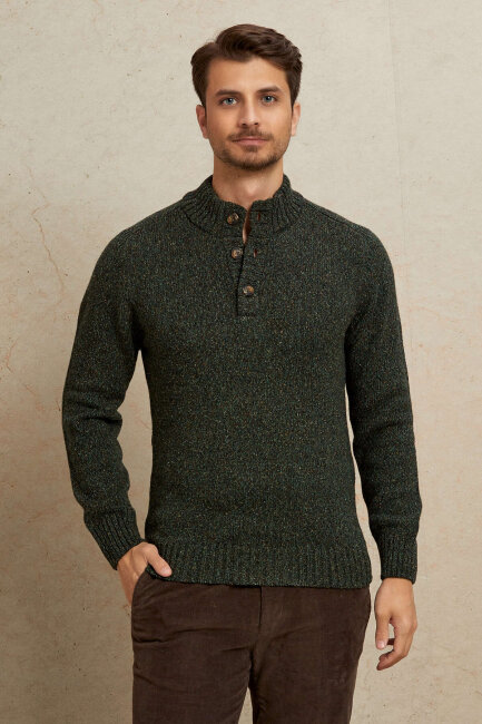 Green 100% Cotton Buttoned Sweater - 3