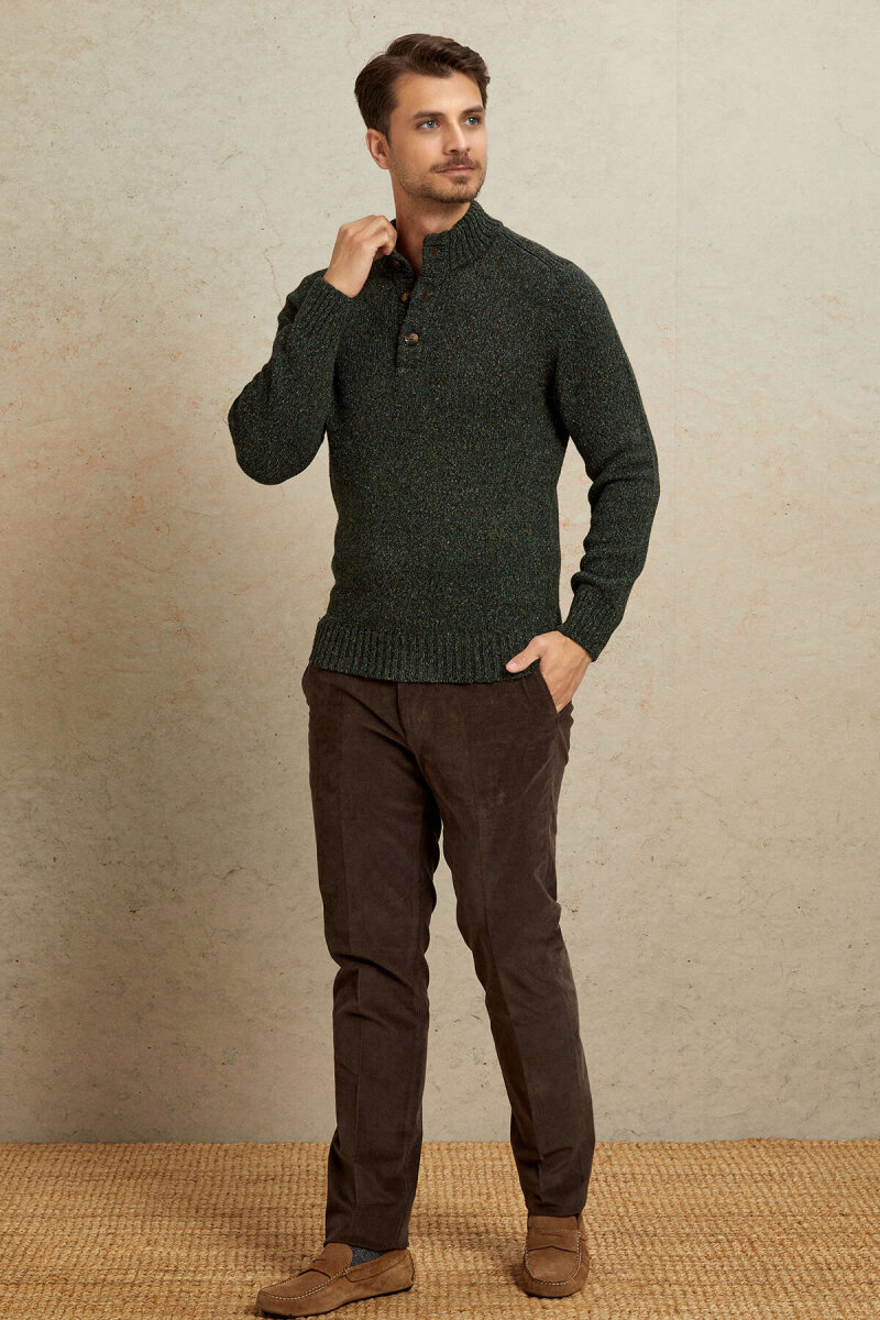 Green 100% Cotton Buttoned Sweater - 6