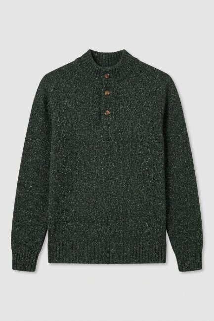 Green 100% Cotton Buttoned Sweater - 1