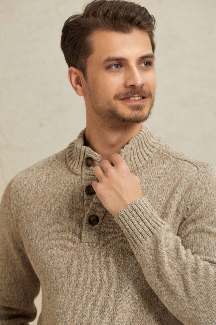 Light Beige 100% Cotton Button-Down Sweater - 2