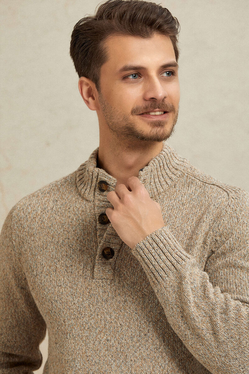 Light Beige 100% Cotton Button-Down Sweater (1)