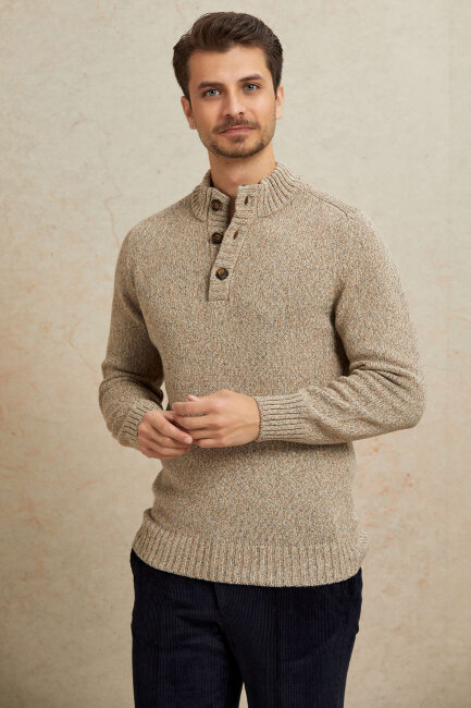 Light Beige 100% Cotton Button-Down Sweater - 4