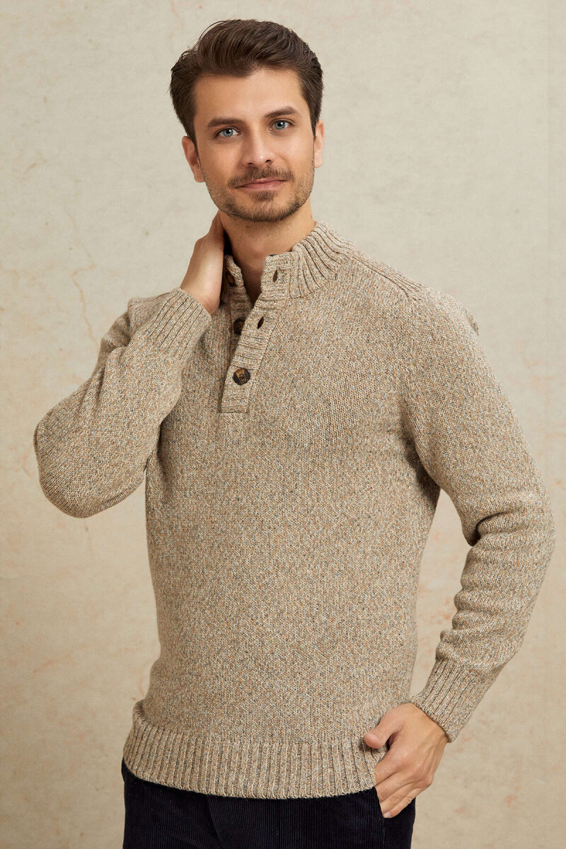 Light Beige 100% Cotton Button-Down Sweater - 5