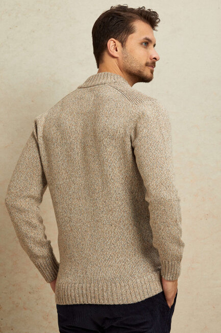 Light Beige 100% Cotton Button-Down Sweater - 6