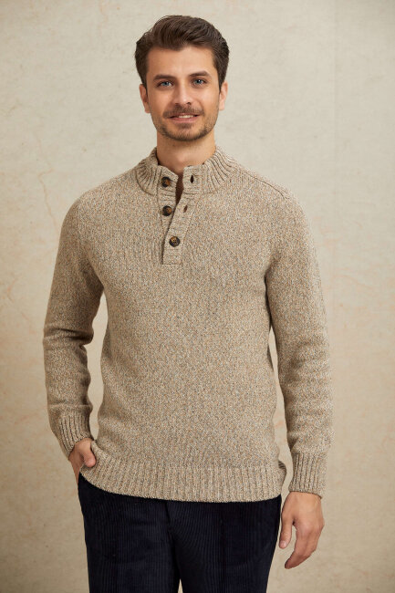 Light Beige 100% Cotton Button-Down Sweater - 7