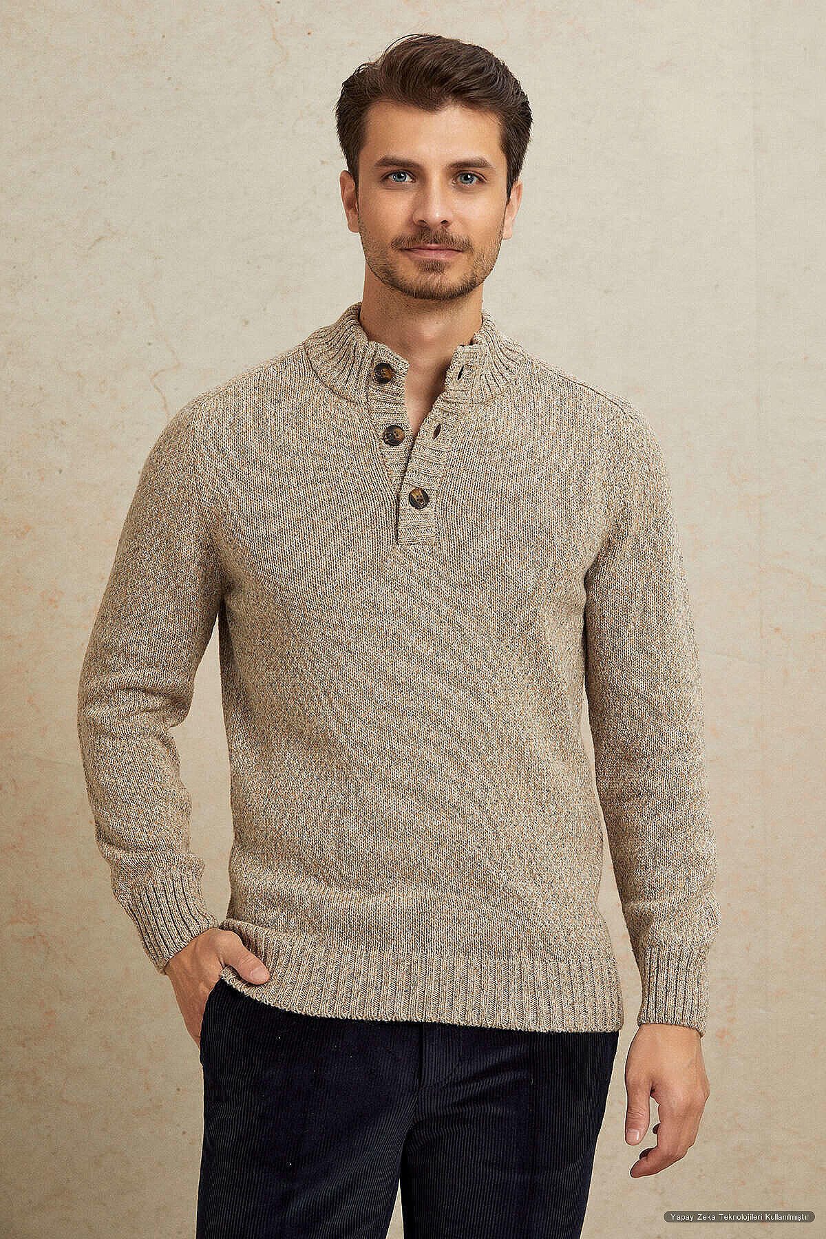 Light Beige 100% Cotton Button-Down Sweater - 2