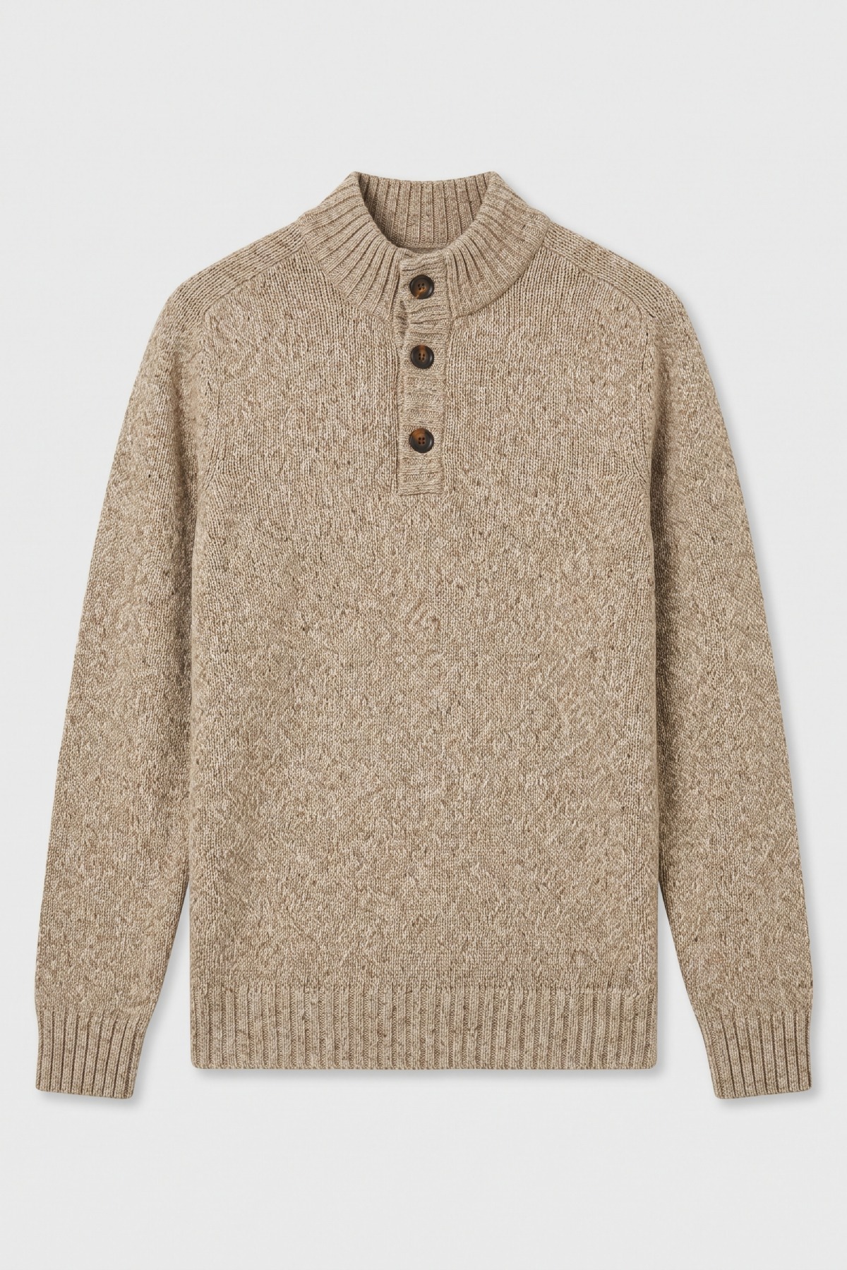 Light Beige 100% Cotton Button-Down Sweater - 1