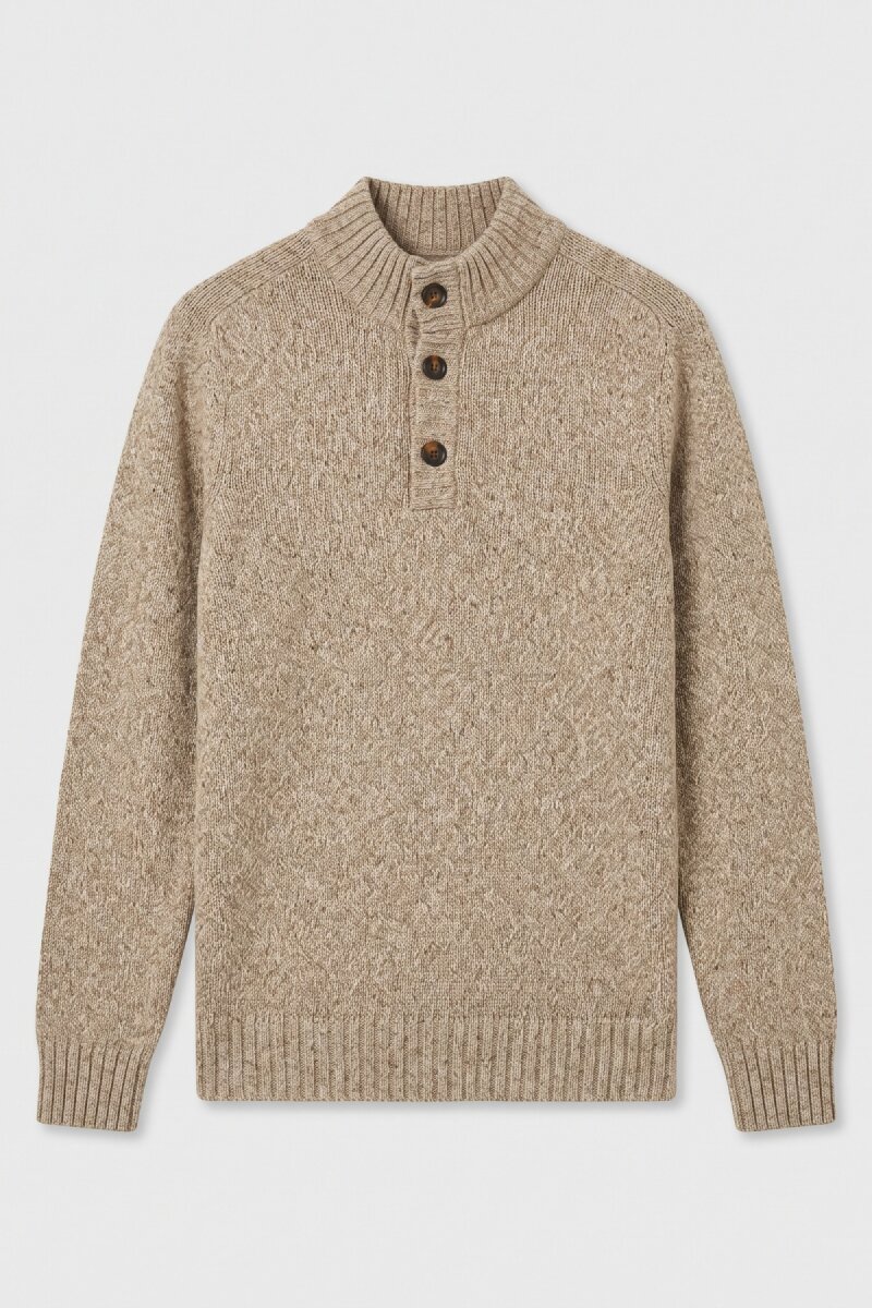 Light Beige 100% Cotton Button-Down Sweater - 1