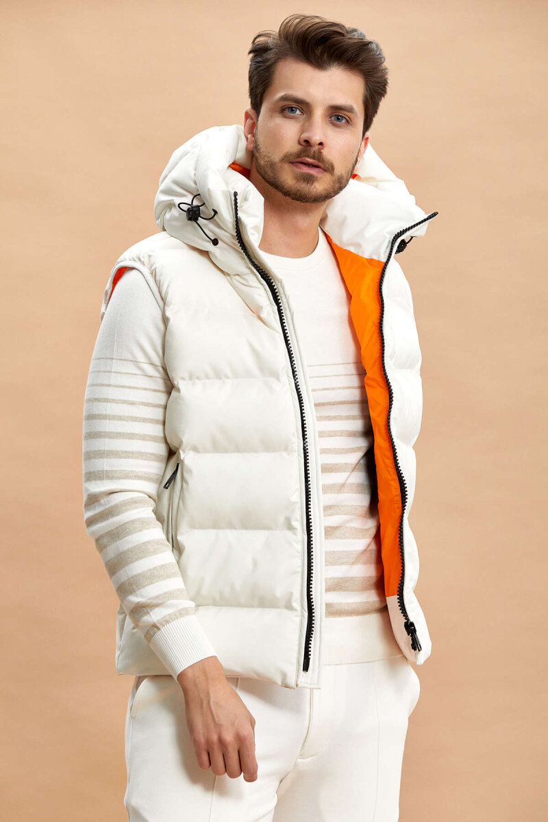 White Hooded Puffer Vest - 1