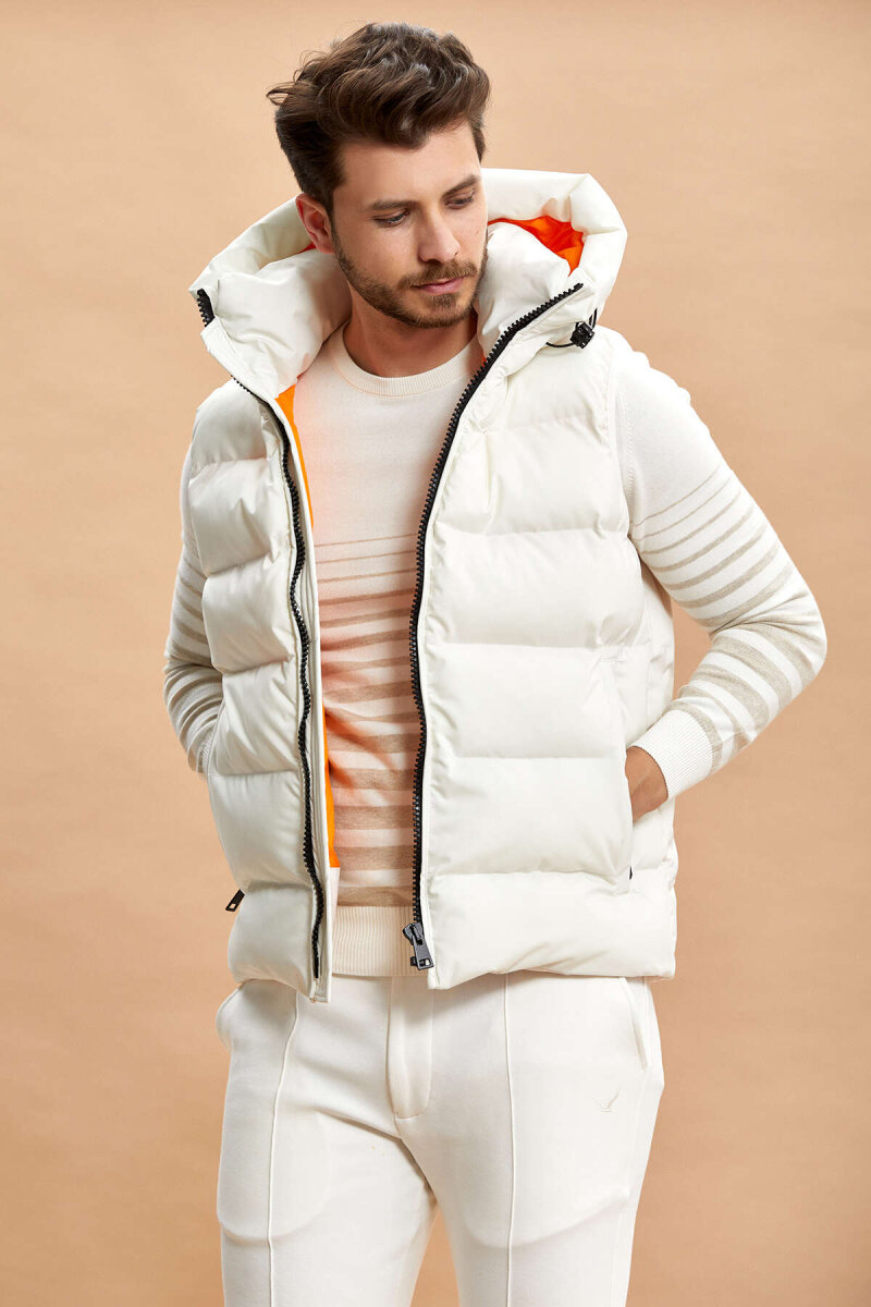 White Hooded Puffer Vest - 3