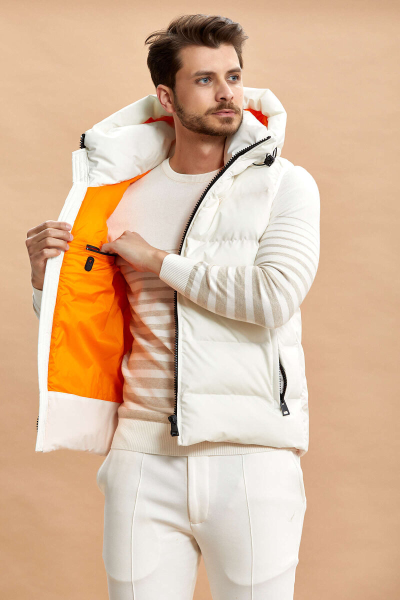 White Hooded Puffer Vest - 4