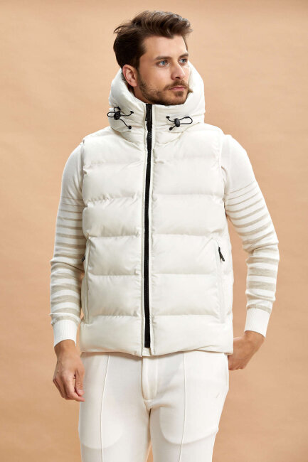 White Hooded Puffer Vest - 5