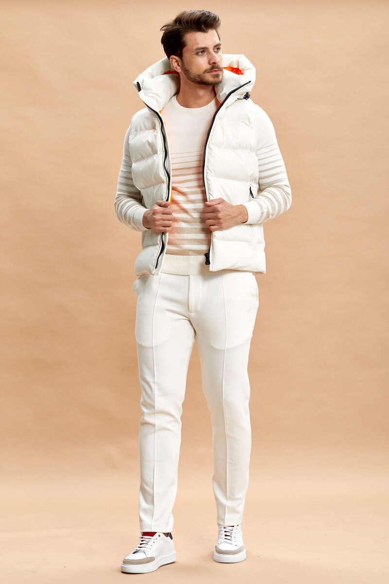 White Hooded Puffer Vest - 6