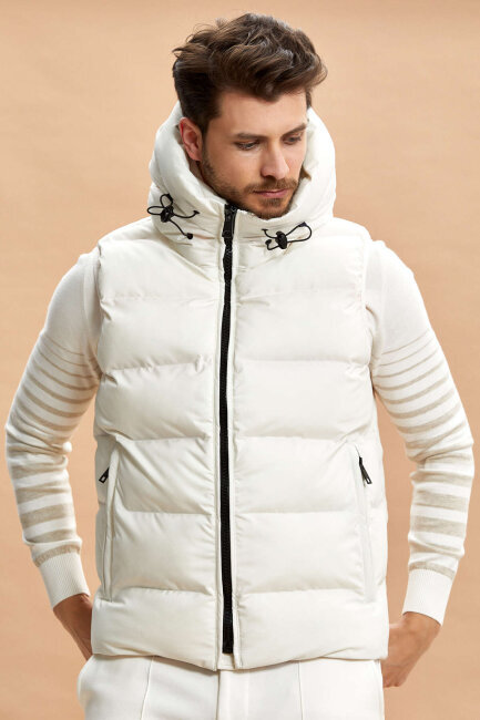 White Hooded Puffer Vest - 7