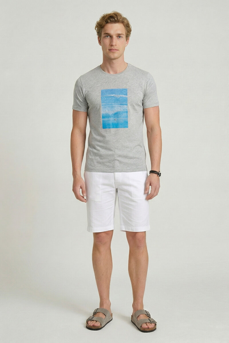 Grey Melange 100% Cotton Printed T-shirt - 5