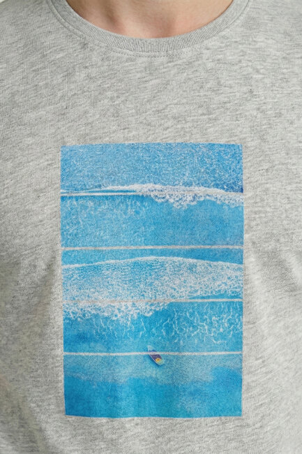 Grey Melange 100% Cotton Printed T-shirt - 3